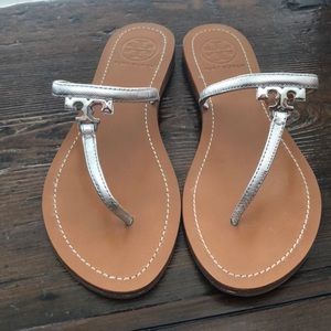 Tory Burch Silver T Strap Sandals